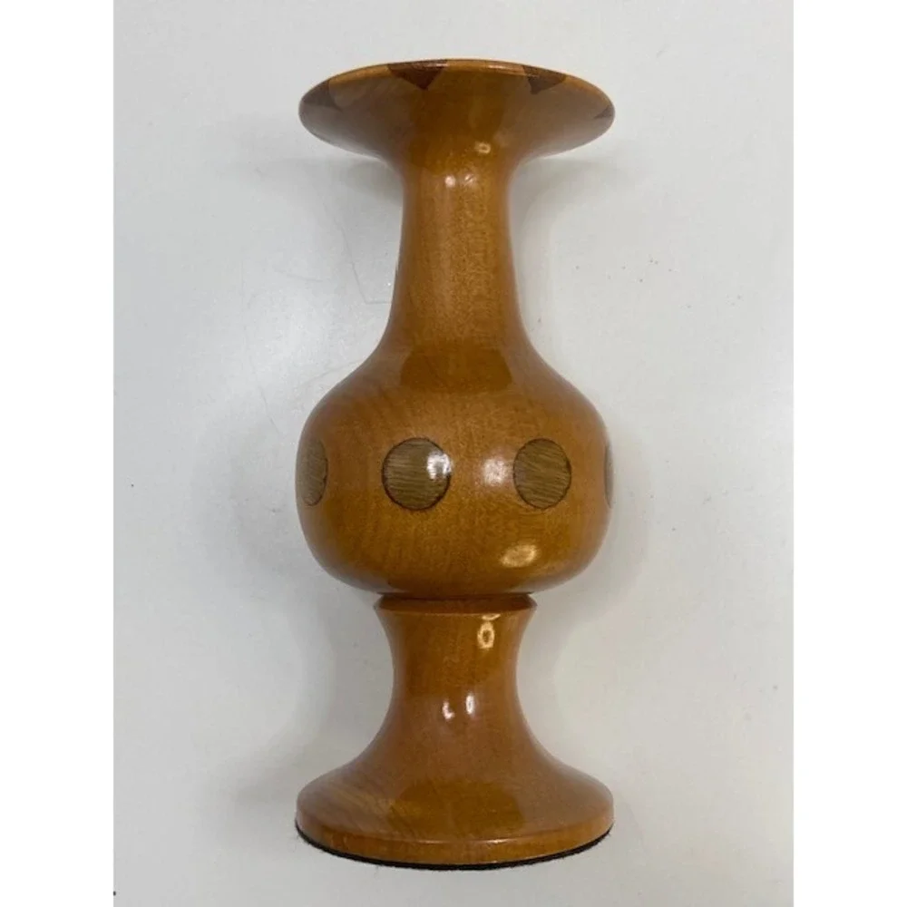 Vtg Hand Turned Custom Vase Wood Inlay 5.75 in One of a Kind‎ New Zealand